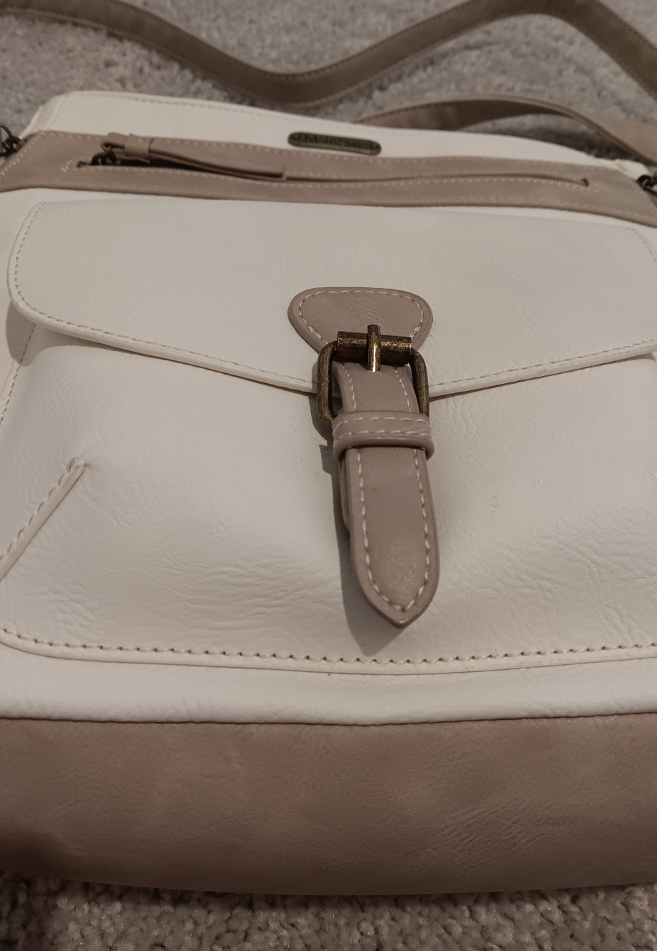 Women's Cream and Taupe Crossbody Bag - Casual Everyday Style